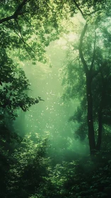 Verdant Forest Cathedral: Sunlit Canopy With Ethereal Light.