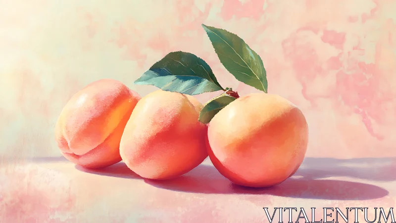 Triadic peach still life under diffused pastel illumination.