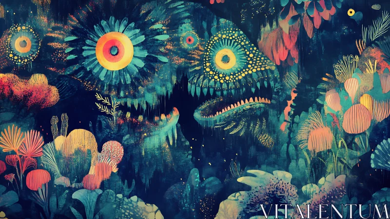 Glowing abyssal fish haunts a surreal neon reef dreamscape