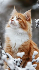 Orange and White Cat in Snowy Winter Setting