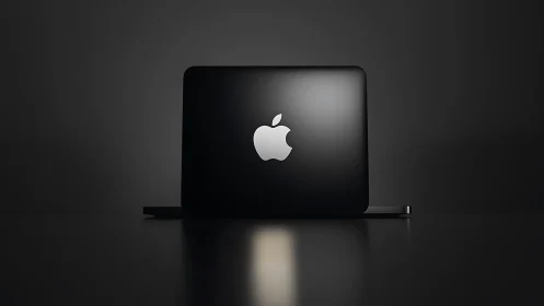 Moody minimalist laptop glowing in a calm dark studio.