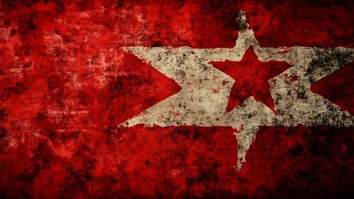 Grunge red flag with distressed central star emblem.