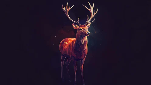 Gentle stag glowing softly against a dreamy twilight sky.
