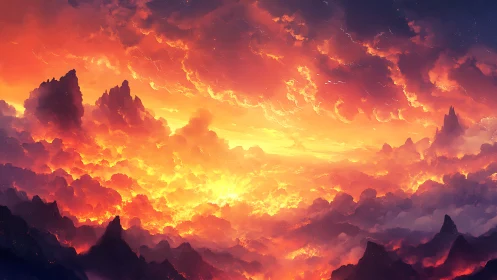 Dramatic Cloud Formation with Intense Orange Illumination.