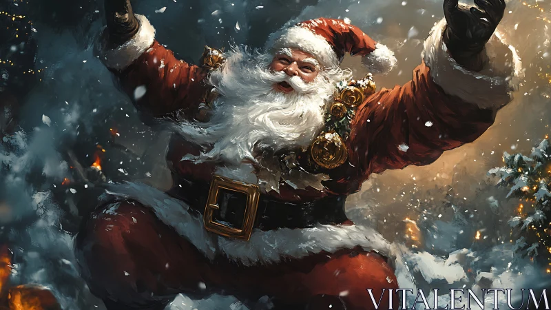 Dynamic Santa Claus character study in festive digital painting.