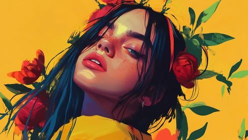 Sunlit daydream portrait in vivid floral color bloom.
