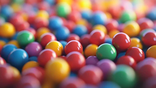 Joyful rainbow candy spheres in a dreamy close-up scene.