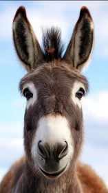 Photorealistic close-up portrait of donkey facing camera.