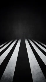 Converging striped corridor recedes into deep black void