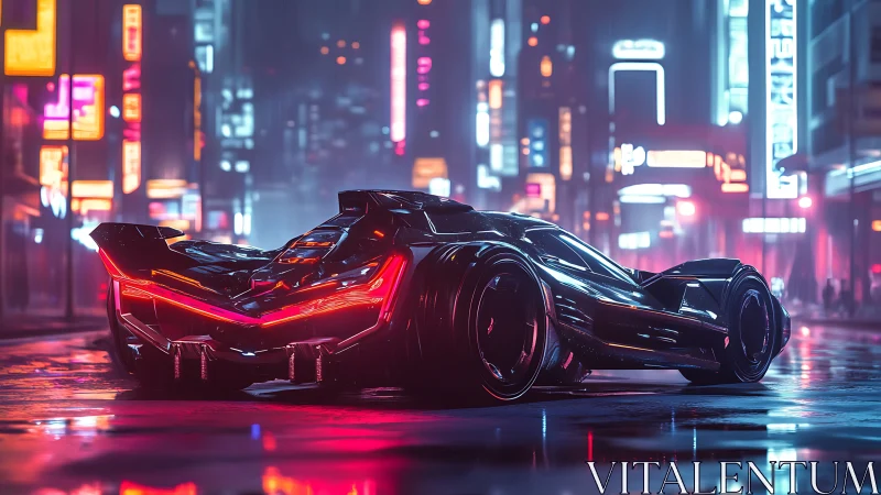 Neon storm hypercar prowling a rain-slick cybercity street.