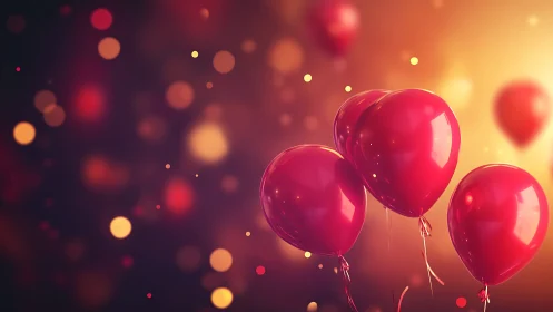 Three glossy balloons suspended against luminous gradient backdrop