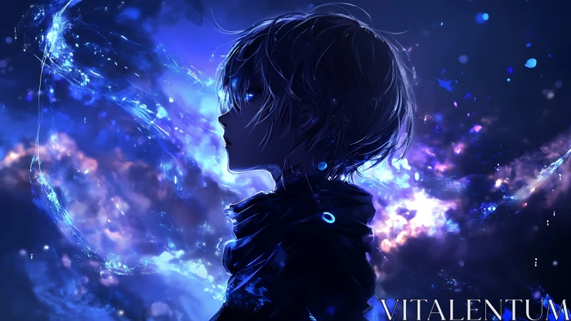 Starglow drifts as a lone silhouette listens to galaxies