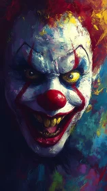 Clown portrait shows frontal close-up with textured brushwork
