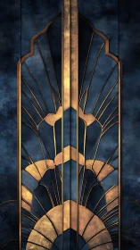Art Deco brass elevator doors with geometric sunburst relief