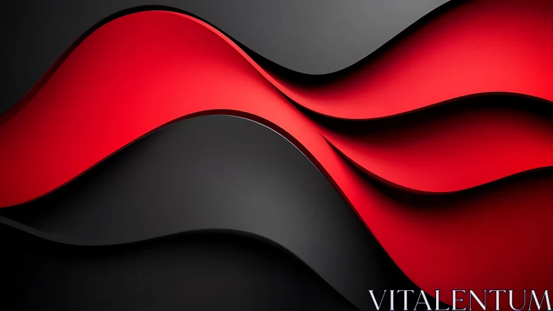 Abstract red and black curved waves, modern 3D layered design.