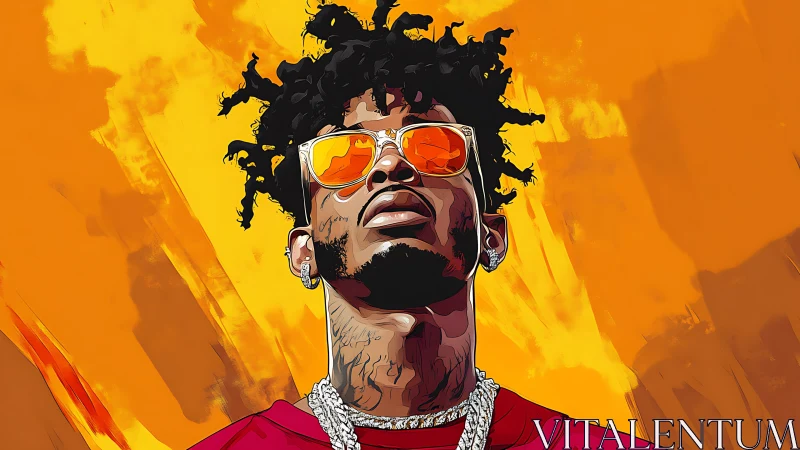 Stylized portrait of cool man in orange reflective shades.