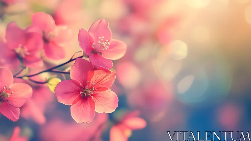 Pink Blossoms in Soft Focus Spring Light.