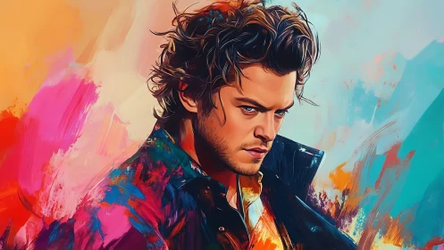 Brooding colorstorm portrait of a tousled modern renegade.