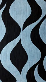 Curvilinear black flame motifs intersect textured icy blue field