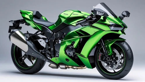 High-gloss green superbike rendered in hyperreal studio lighting