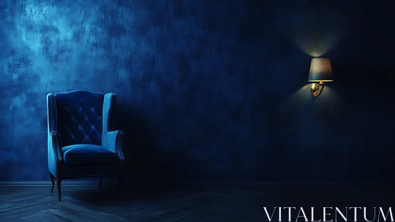 Midnight lounge chair waits patiently beneath moody lamplight