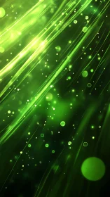 Luminous green light streaks form abstract digital energy field