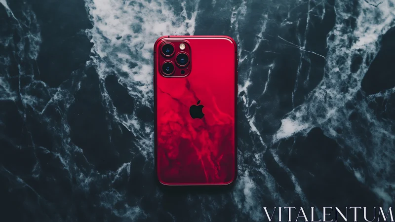 Red iPhone 12 Pro positioned on dark marble surface