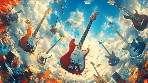 Electric guitars drift through a sky stormed by liquid sound