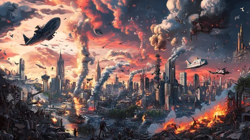 Digitally rendered cityscape depicts widespread urban warfare