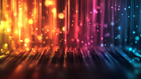 Vibrant abstract light streaks and bokeh in digital art style.