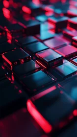 Neon glass cubes glow in a futuristic digital gridscape