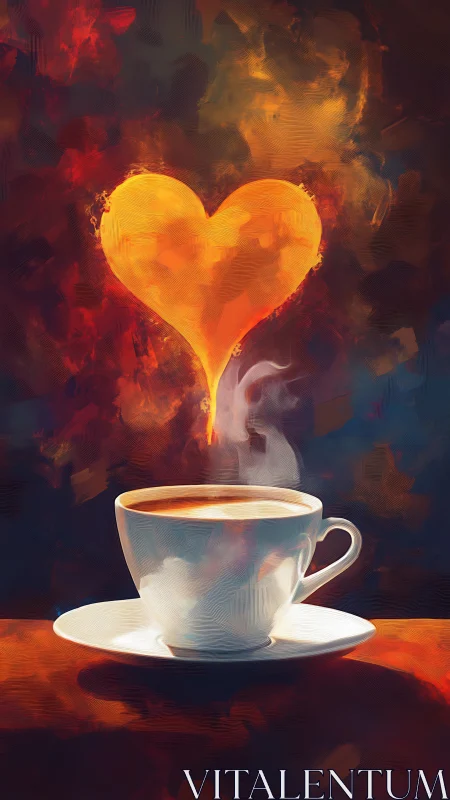 Love Brews Warm: Heart Rising from Coffee.