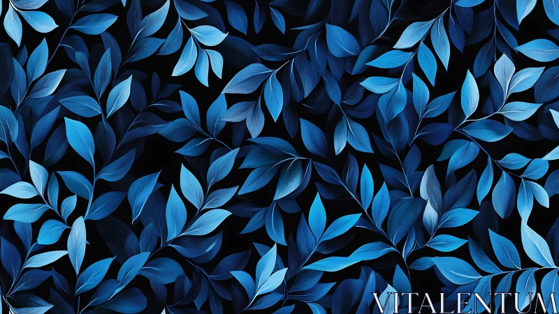 Vector foliage pattern uses layered blue leaf gradients on black