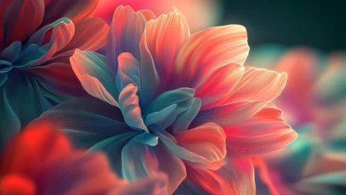 Radiant Bloom: A Luminous Flower in Coral and Teal Light