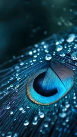 Macro study of iridescent feather barbules with water droplet refraction