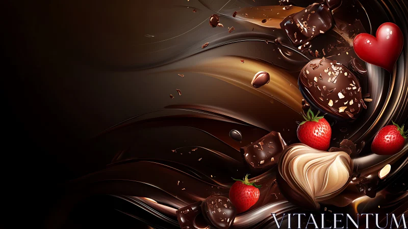 Velvety chocolate swirls with strawberries and sweet hearts.