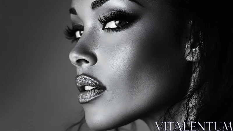 Striking Black and White Close-Up Portrait of a Woman, Modern Style.