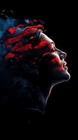 Dreamlit profile dissolving into rivers of red light.