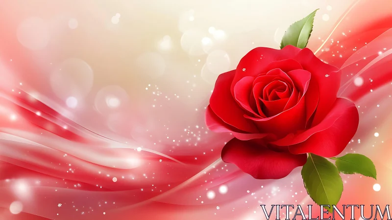 Vibrant red rose emerges against soft pink bokeh background.