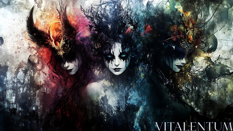 Mystic sisters drifting through swirling stormborn color.