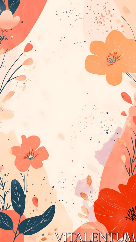 Coral Floral Composition with Contemporary Botanical Illustration.