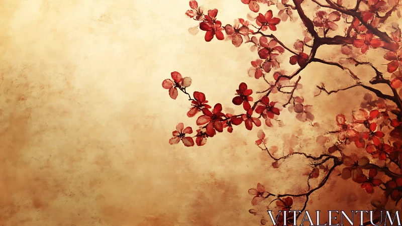 Crimson blossoms lean into quiet gold, whispering spring.