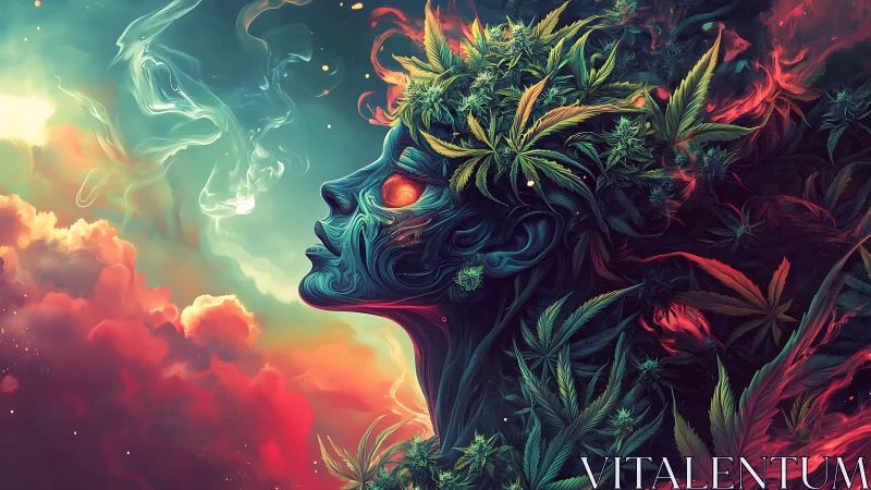 Psychedelic botanical spirit portrait in neon vapor glow.