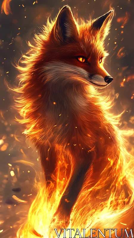 Fox formed in bright flames with vivid glowing eyes.