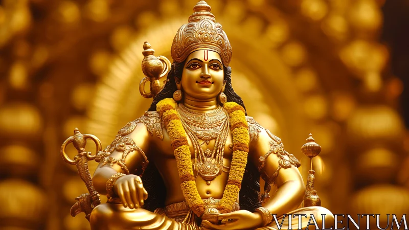 Golden Hindu deity statue glows against ornate radial halo