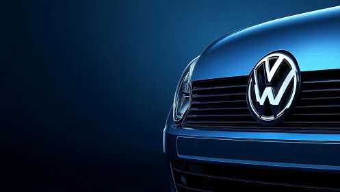 Photorealistic Volkswagen front fascia in deep blue lighting.