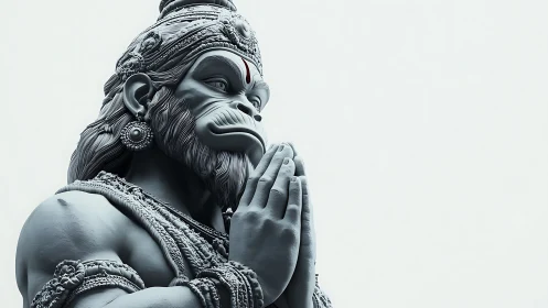 Hanuman-inspired 3D statue in detailed prayer pose.