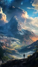 Lone wanderer greeting a star crowned valley of giants.