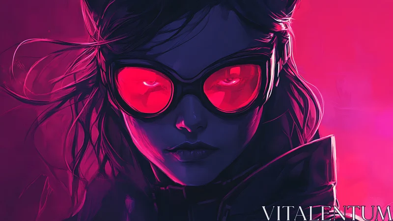 Mysterious neon heroine in bold pink and purple glow.