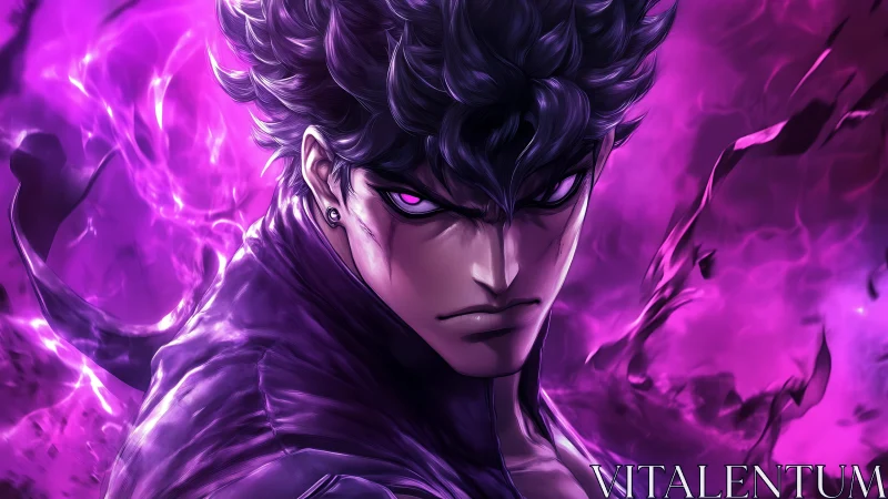 Male anime figure is rendered with violet energy aura